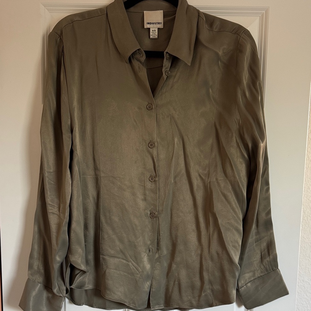Button- Down Green Satin Shirt